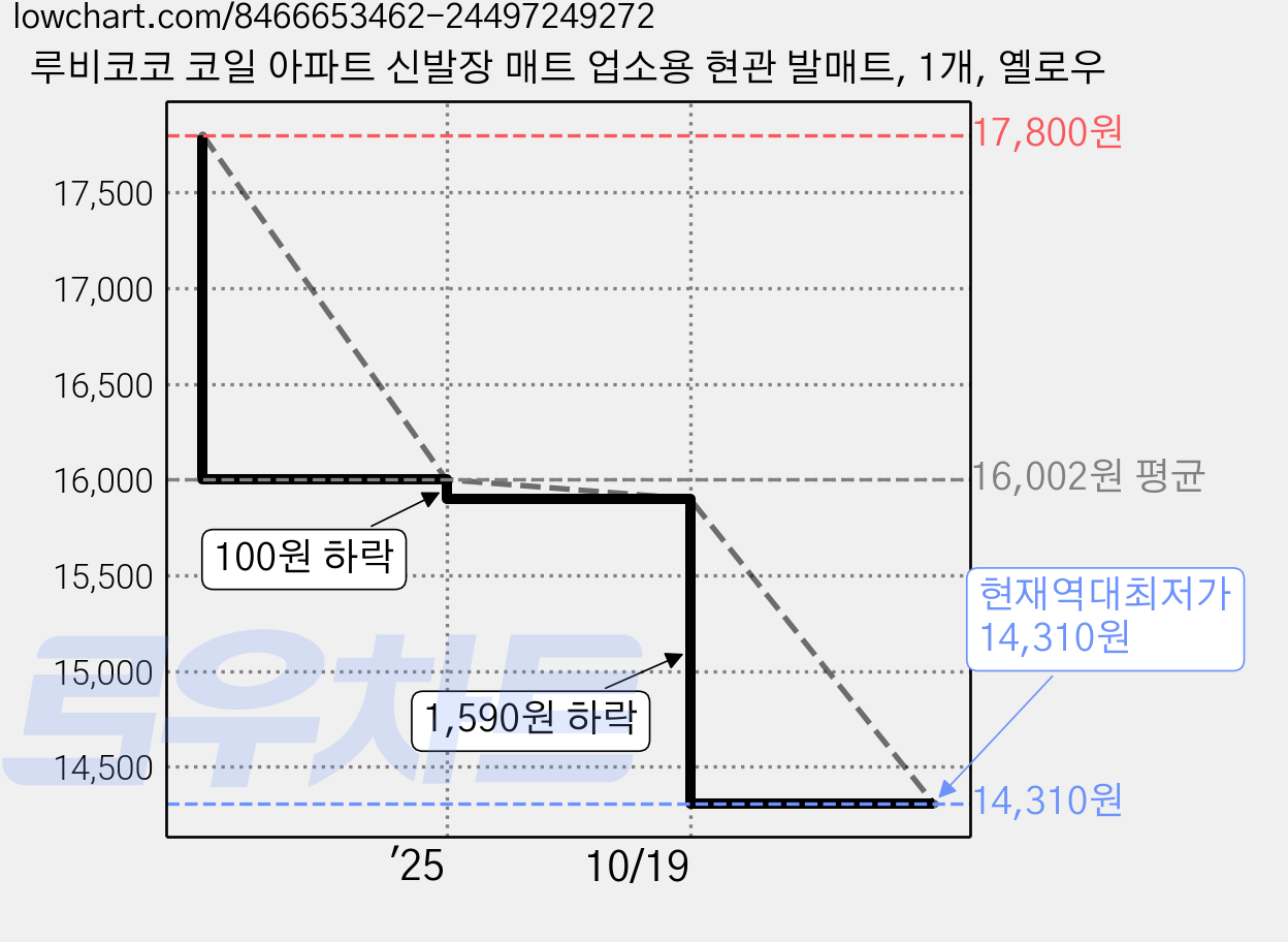 루비코코 코일 아파트 신발장 매트 업소용 현관 발매트, 1개, 옐로우 가격 변동 차트, 현재가 14,310원, 역대최저가