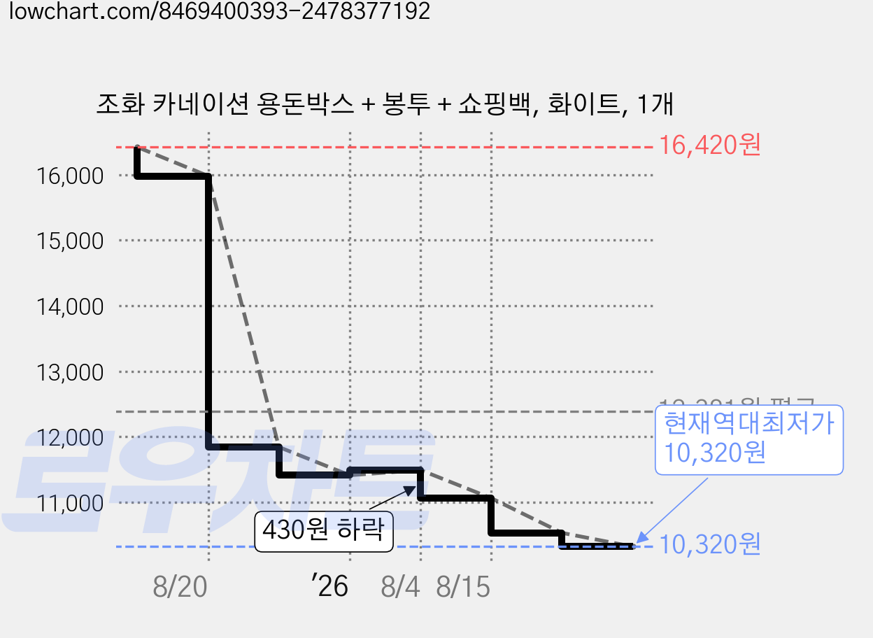조화 카네이션 용돈박스 + 봉투 + 쇼핑백, 화이트, 1개 가격 변동 차트, 현재가 10,320원, 역대최저가