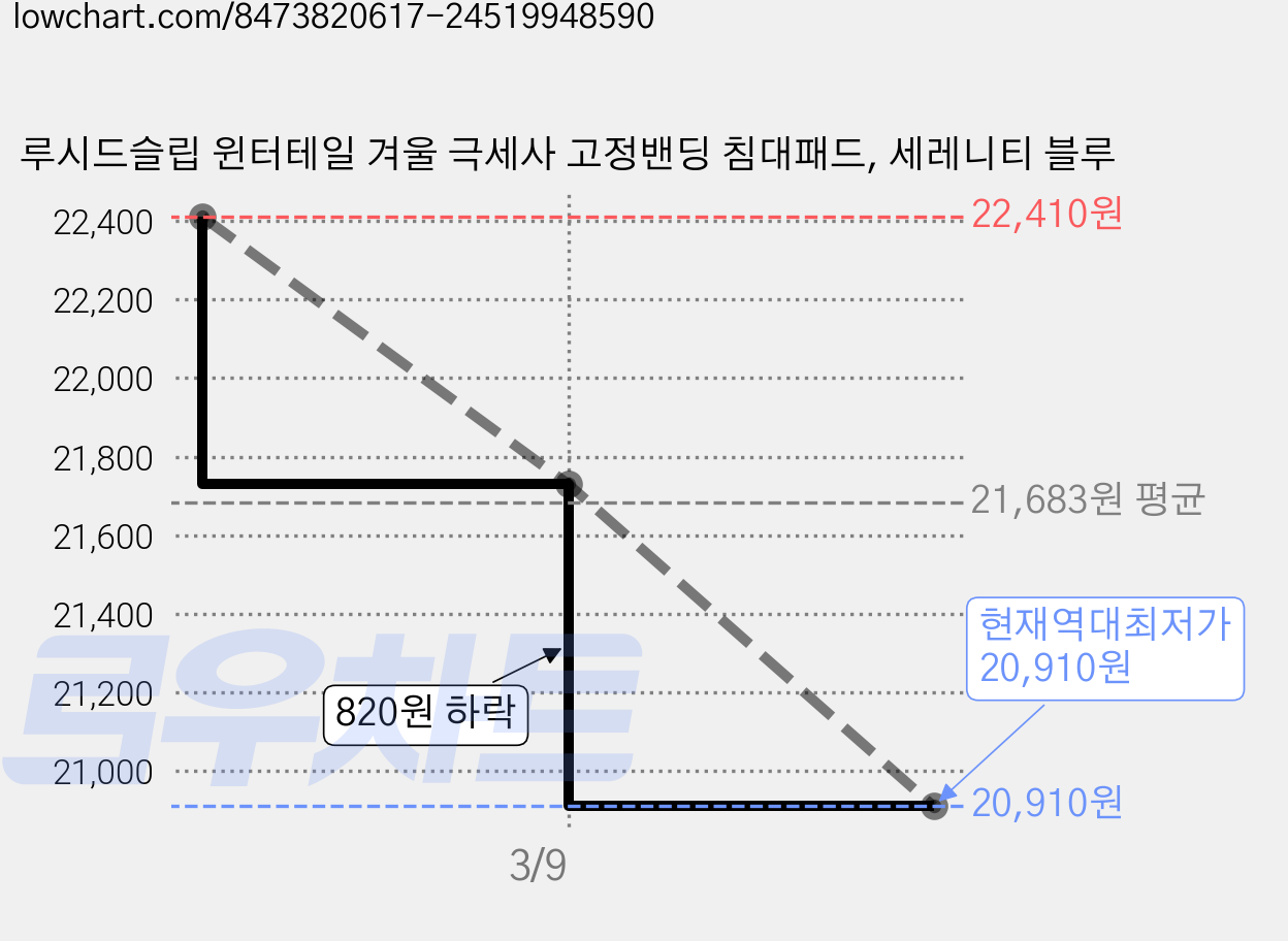 루시드슬립 윈터테일 겨울 극세사 고정밴딩 침대패드, 세레니티 블루 가격 변동 차트, 현재가 20,910원, 역대최저가