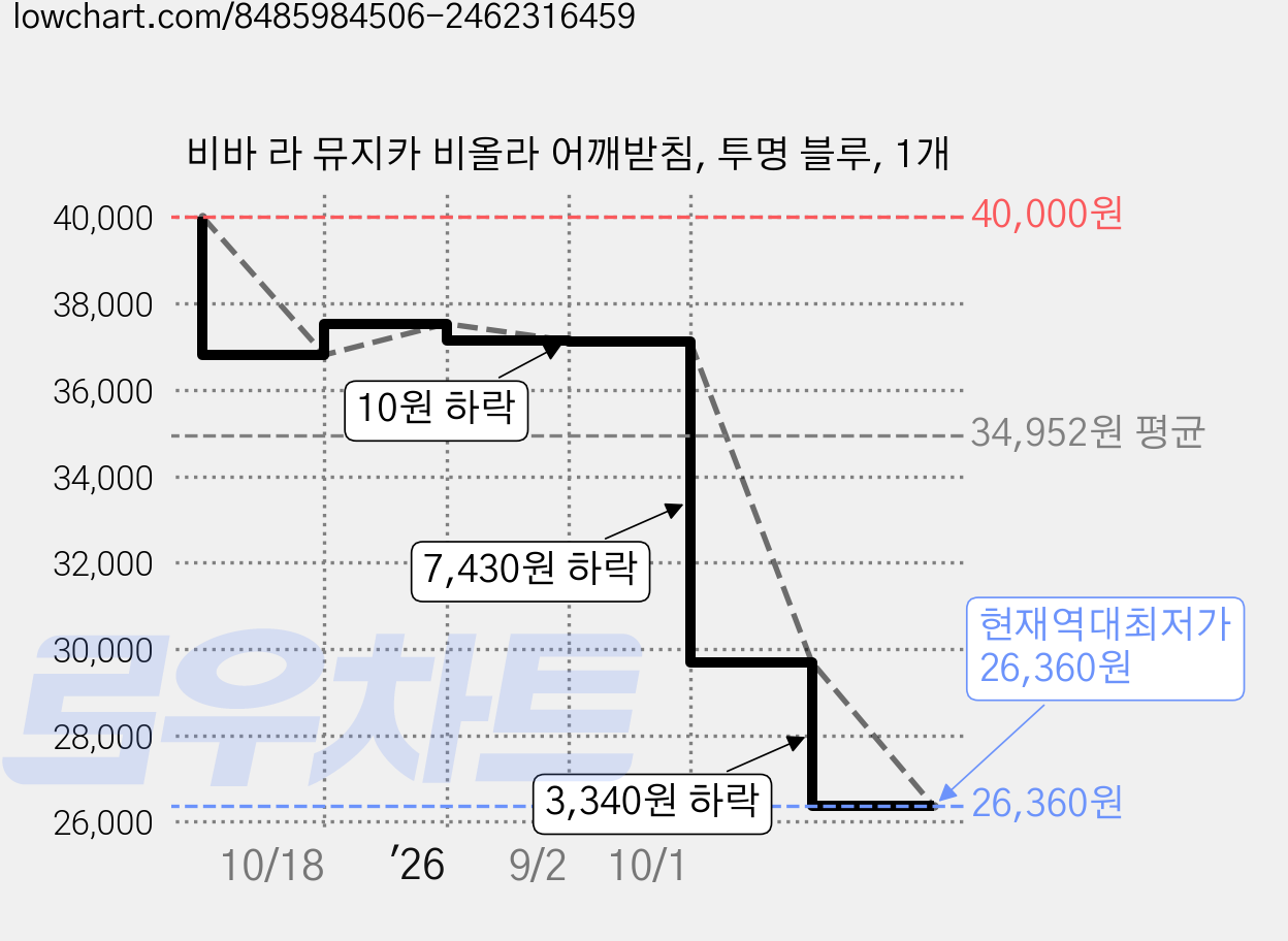 비바 라 뮤지카 비올라 어깨받침, 투명 블루, 1개 가격 변동 차트, 현재가 26,360원, 역대최저가