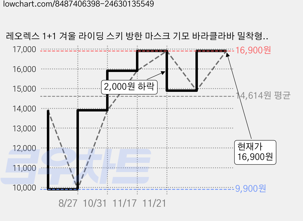 레오렉스 1+1 겨울 라이딩 스키 방한 마스크 기모 바라클라바 밀착형 후드 넥워머, 2개, 블랙 가격 변동 차트, 현재가 16,900원, 관측 최저가 9,900원