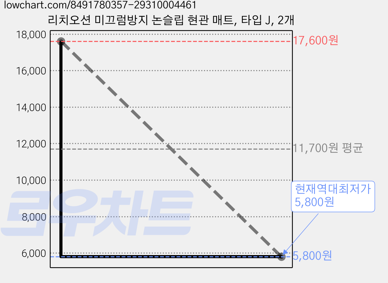 리치오션 미끄럼방지 논슬립 현관 매트, 타입 J, 2개 가격 변동 차트, 현재가 5,800원, 역대최저가