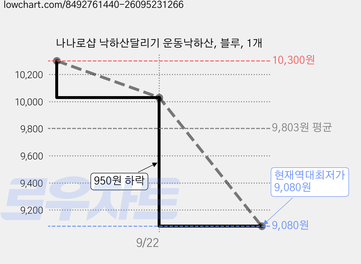 나나로샵 낙하산달리기 운동낙하산, 블루, 1개 가격 변동 차트, 현재가 9,080원, 역대최저가