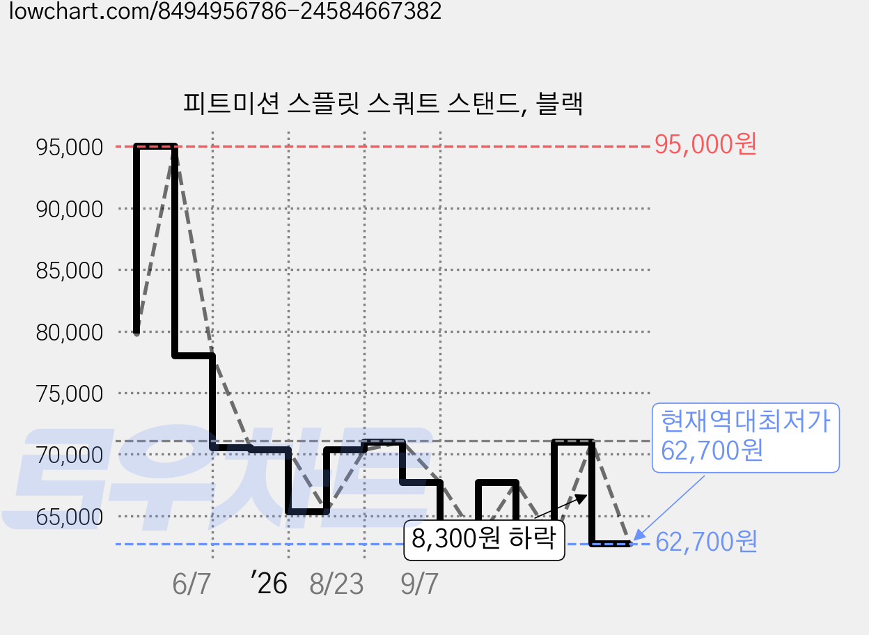 피트미션 스플릿 스쿼트 스탠드, 블랙 가격 변동 차트, 현재가 62,700원, 역대최저가