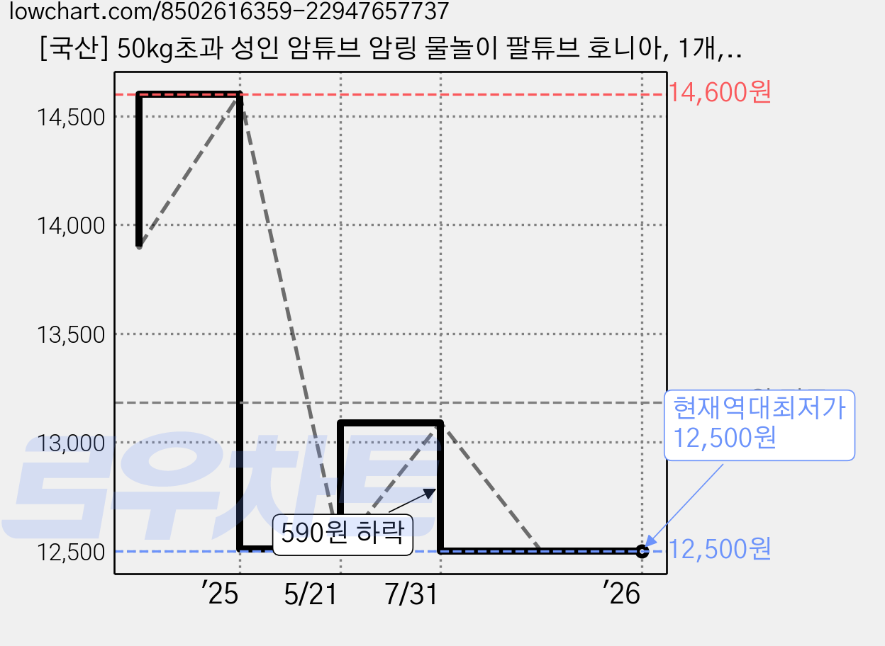 [국산] 50kg초과 성인 암튜브 암링 물놀이 팔튜브 호니아, 1개, 아이보리 가격 변동 차트, 현재가 12,500원, 역대최저가