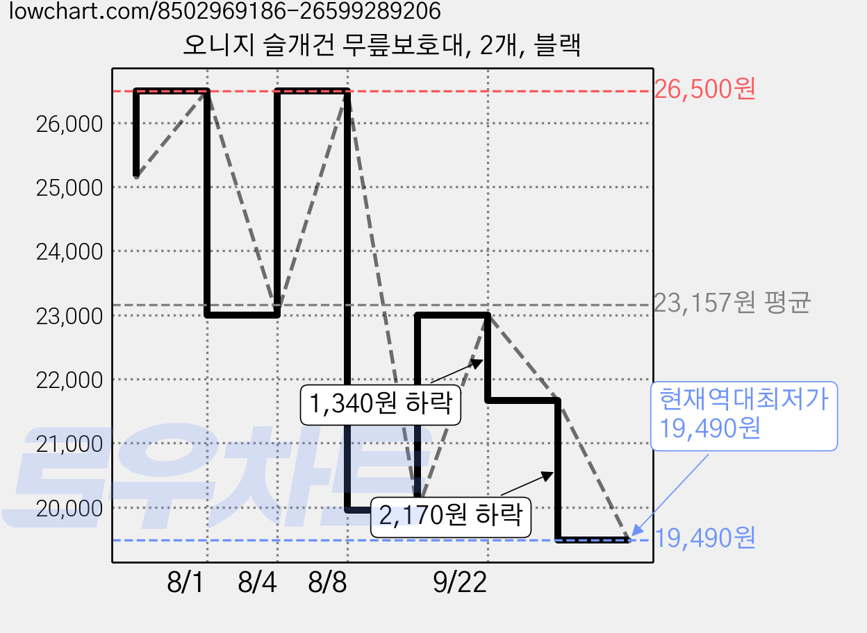 오니지 슬개건 무릎보호대, 2개, 블랙 가격 변동 차트, 현재가 19,490원, 역대최저가