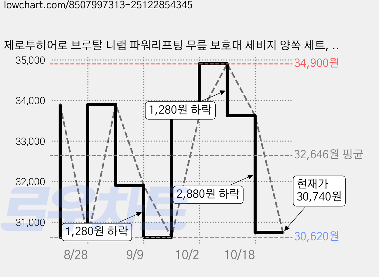 제로투히어로 브루탈 니랩 파워리프팅 무릎 보호대 세비지 양쪽 세트, 1개, SAND KHAKI 가격 변동 차트, 현재가 30,740원, 관측 최저가 30,620원