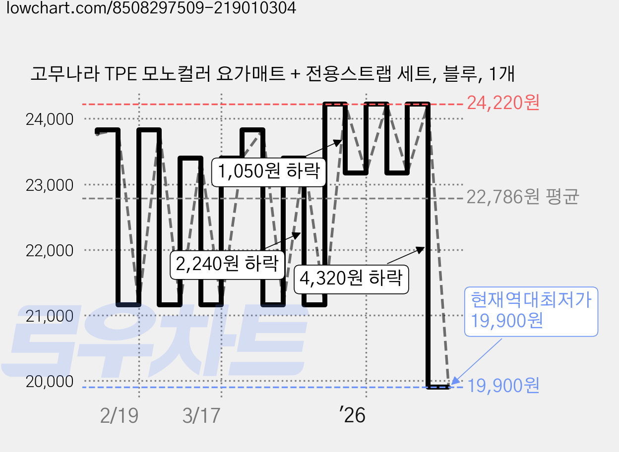 고무나라 TPE 모노컬러 요가매트 + 전용스트랩 세트, 블루, 1개 가격 변동 차트, 현재가 19,900원, 역대최저가