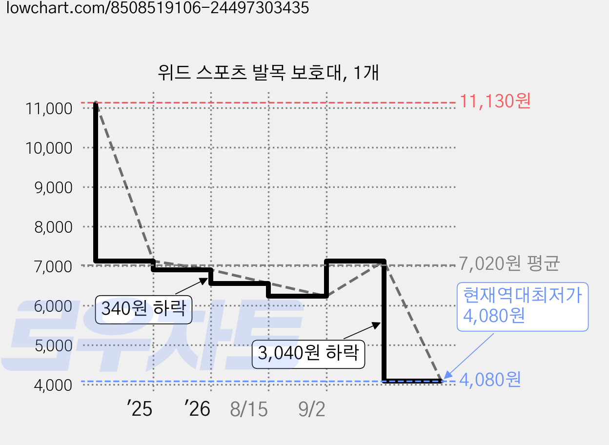 위드 스포츠 발목 보호대, 1개 가격 변동 차트, 현재가 4,080원, 역대최저가
