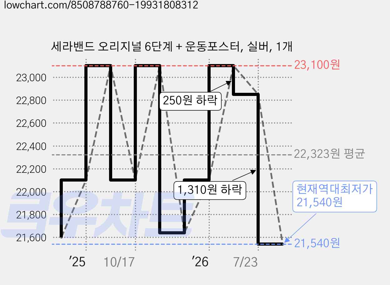 세라밴드 오리지널 6단계 + 운동포스터, 실버, 1개 가격 변동 차트, 현재가 21,540원, 역대최저가