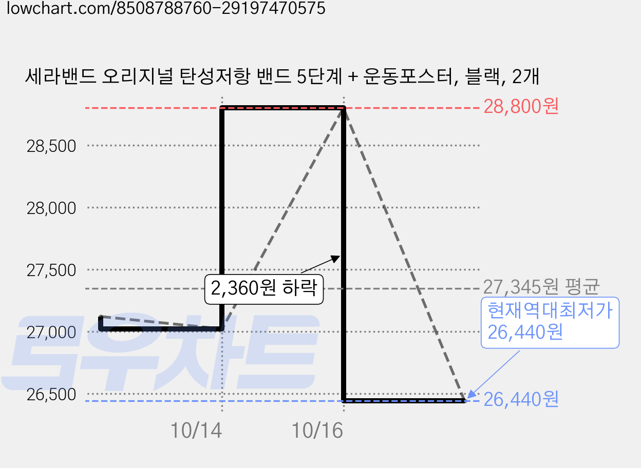 세라밴드 오리지널 탄성저항 밴드 5단계 + 운동포스터, 블랙, 2개 가격 변동 차트, 현재가 26,440원, 역대최저가