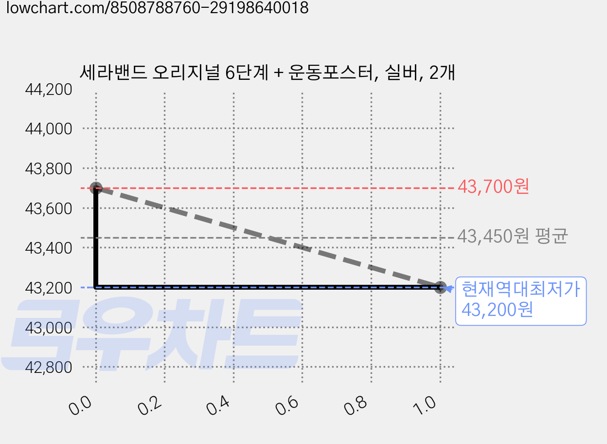세라밴드 오리지널 6단계 + 운동포스터, 실버, 2개 가격 변동 차트, 현재가 43,200원, 역대최저가