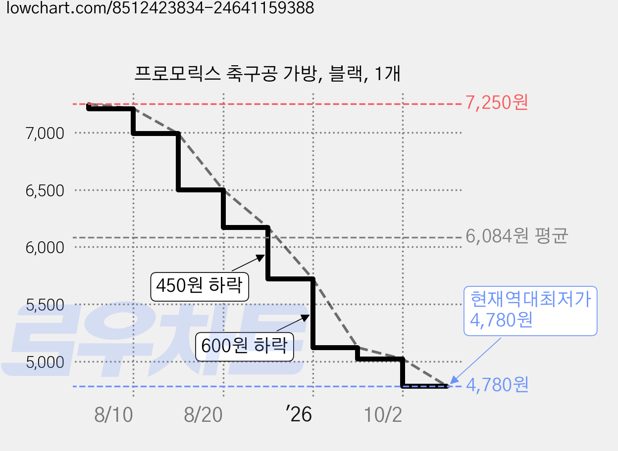 프로모릭스 축구공 가방, 블랙, 1개 가격 변동 차트, 현재가 4,780원, 역대최저가