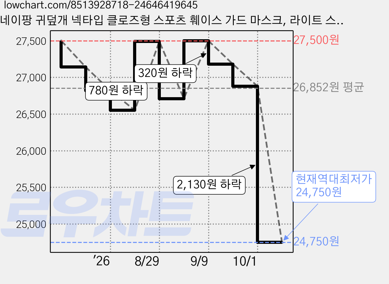 네이팡 귀덮개 넥타입 클로즈형 스포츠 훼이스 가드 마스크, 라이트 스킨, 1개 가격 변동 차트, 현재가 24,750원, 역대최저가