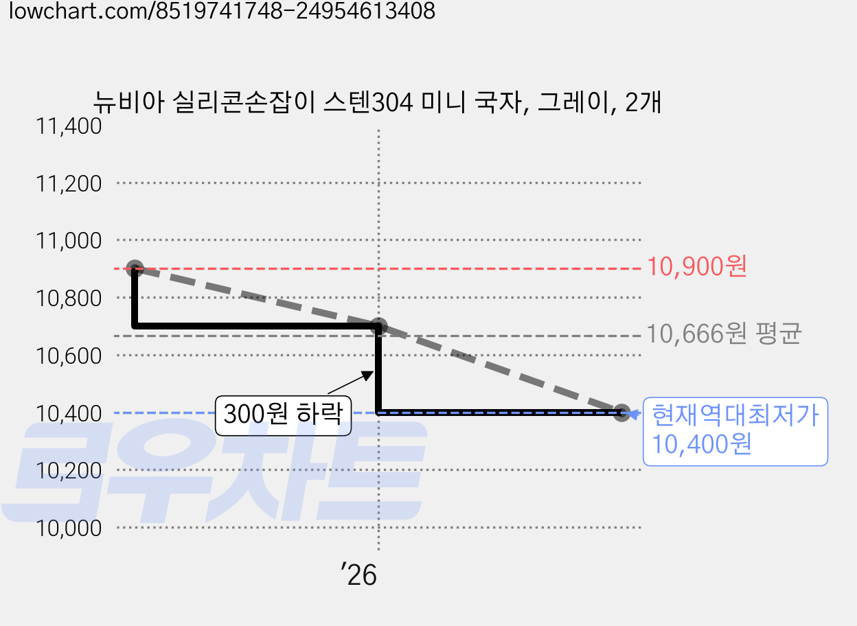 뉴비아 실리콘손잡이 스텐304 미니 국자, 그레이, 2개 가격 변동 차트, 현재가 10,400원, 역대최저가