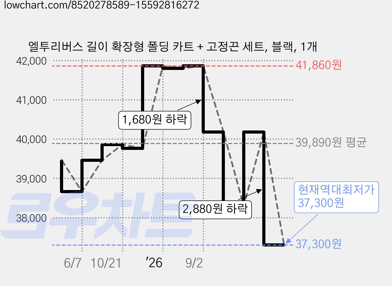 엘투리버스 길이 확장형 폴딩 카트 + 고정끈 세트, 블랙, 1개 가격 변동 차트, 현재가 37,300원, 역대최저가