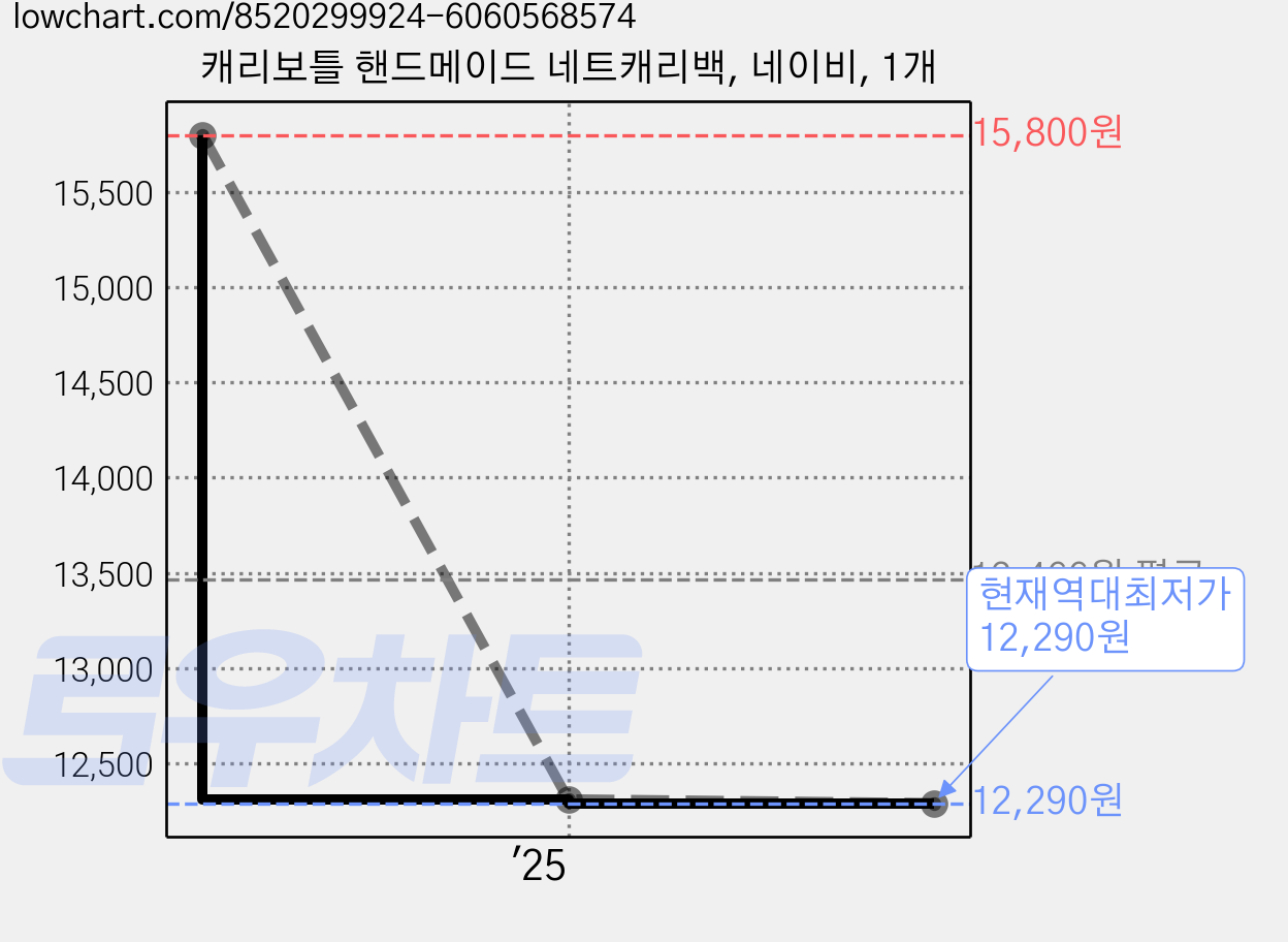 캐리보틀 핸드메이드 네트캐리백, 네이비, 1개 가격 변동 차트, 현재가 12,290원, 역대최저가