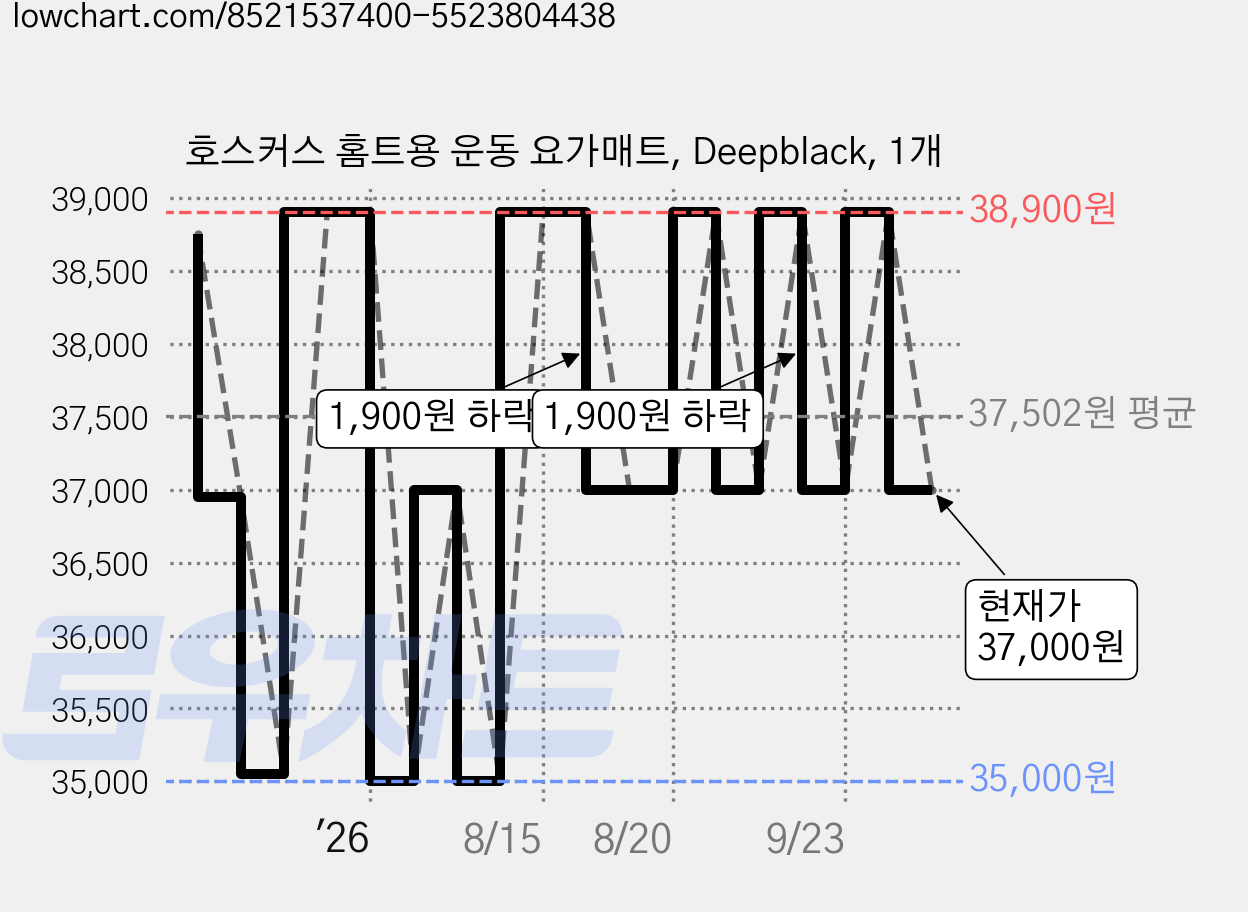 호스커스 홈트용 운동 요가매트, Deepblack, 1개 가격 변동 차트, 현재가 37,000원, 관측 최저가 35,000원