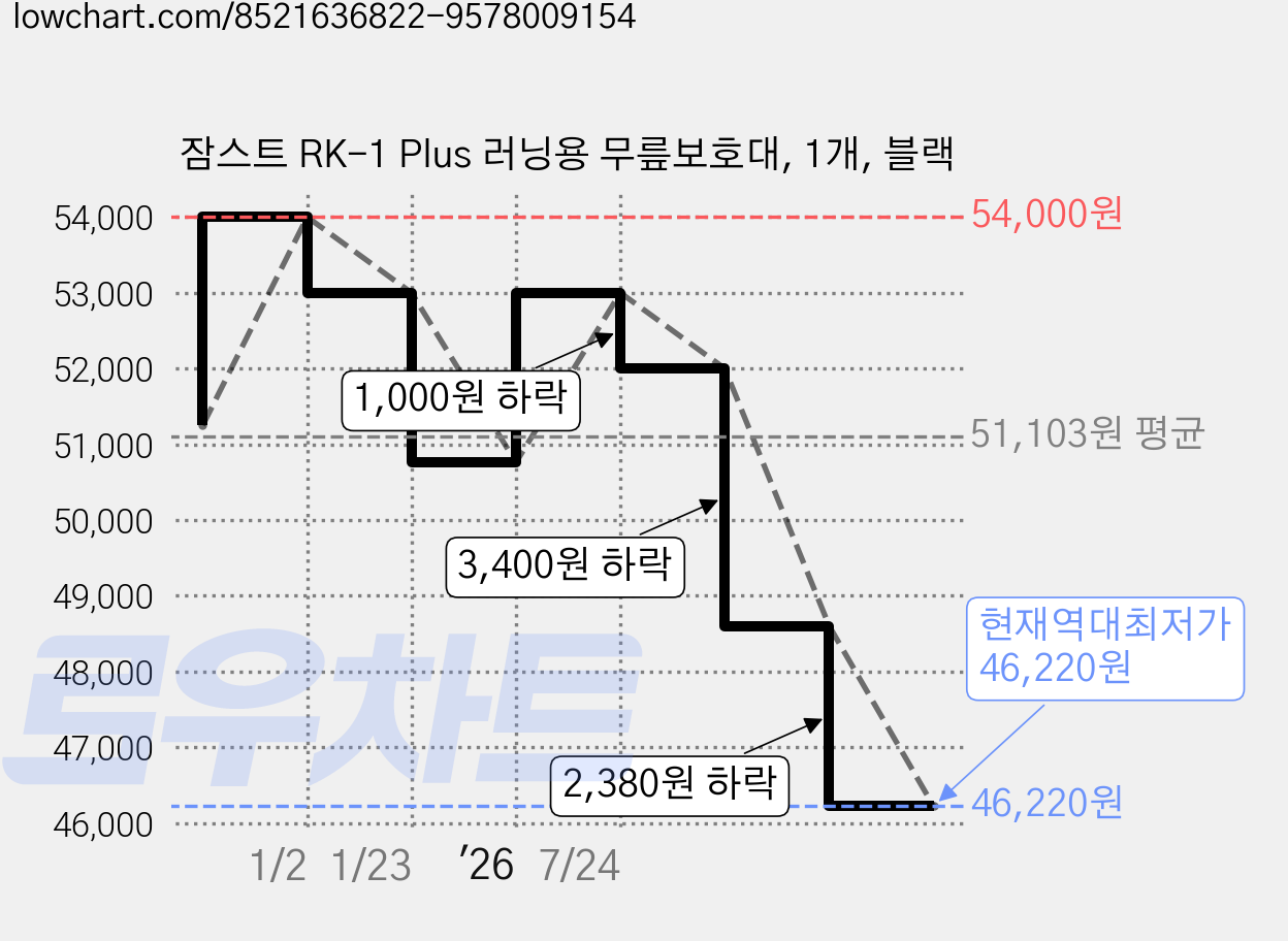 잠스트 RK-1 Plus 러닝용 무릎보호대, 1개, 블랙 가격 변동 차트, 현재가 46,220원, 역대최저가