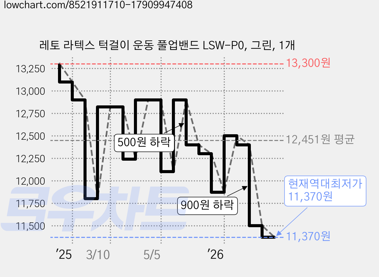레토 라텍스 턱걸이 운동 풀업밴드 LSW-P0, 그린, 1개 가격 변동 차트, 현재가 11,370원, 역대최저가