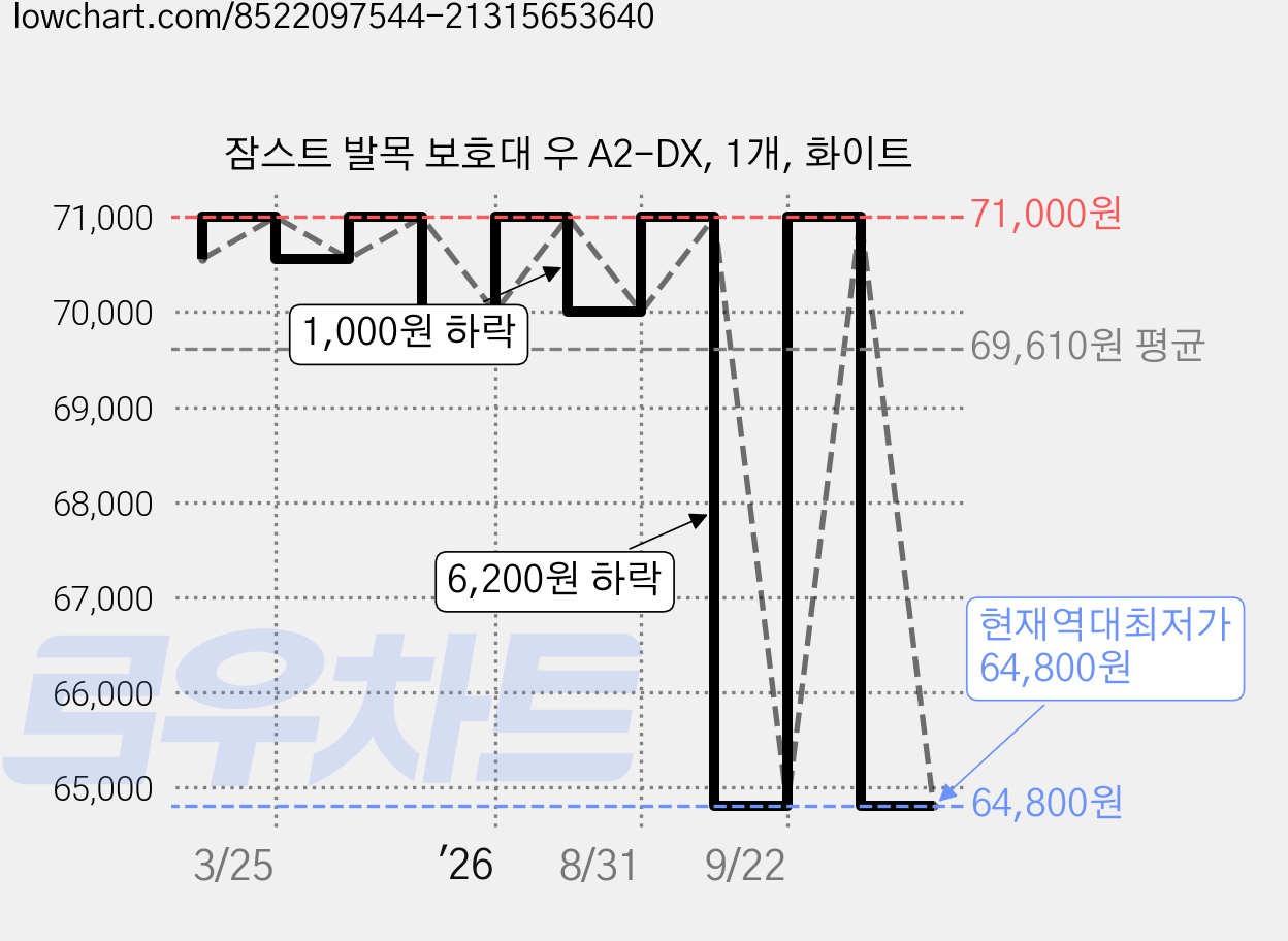 잠스트 발목 보호대 우 A2-DX, 1개, 화이트 가격 변동 차트, 현재가 64,800원, 역대최저가