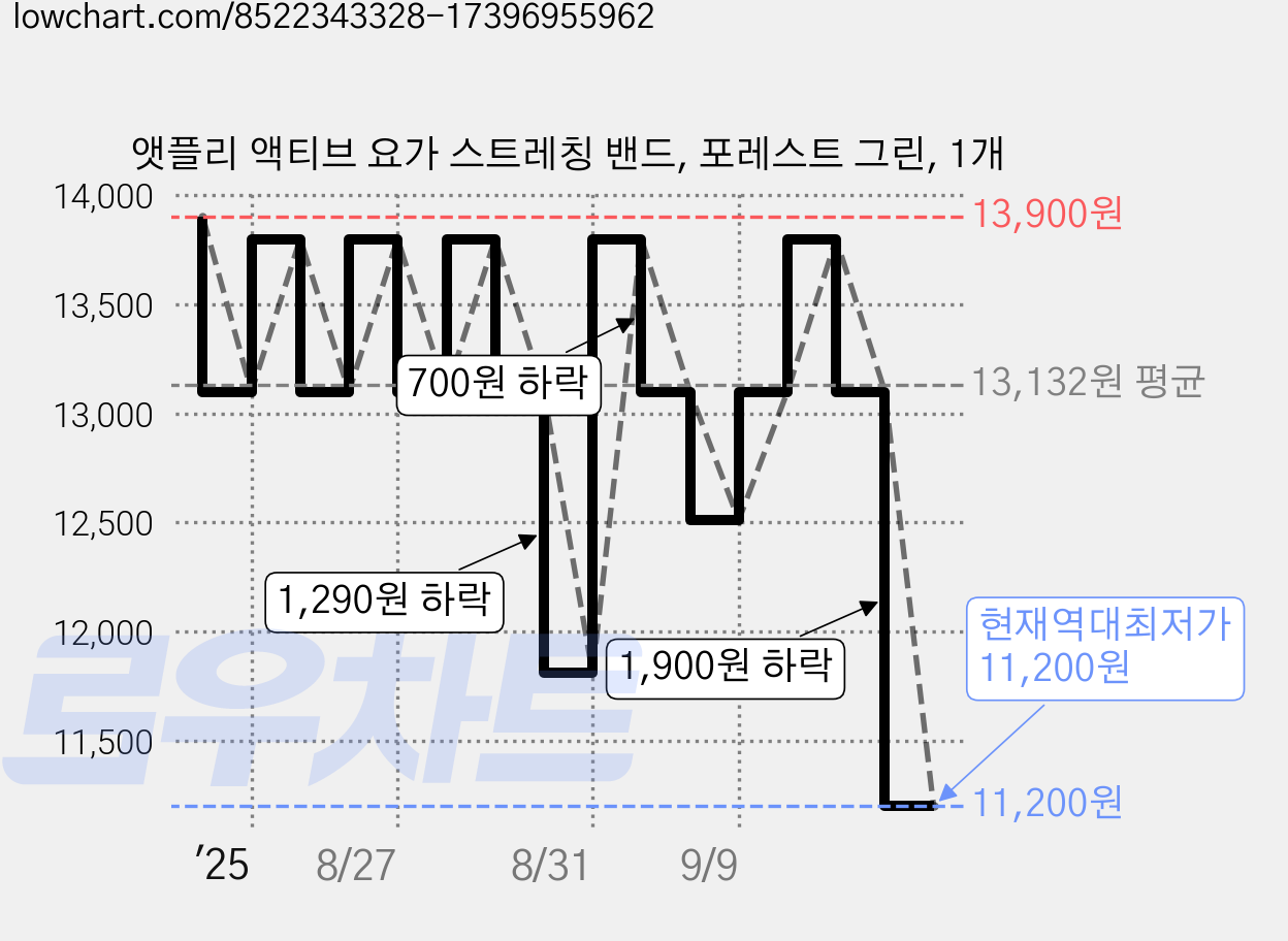앳플리 액티브 요가 스트레칭 밴드, 포레스트 그린, 1개 가격 변동 차트, 현재가 11,200원, 역대최저가