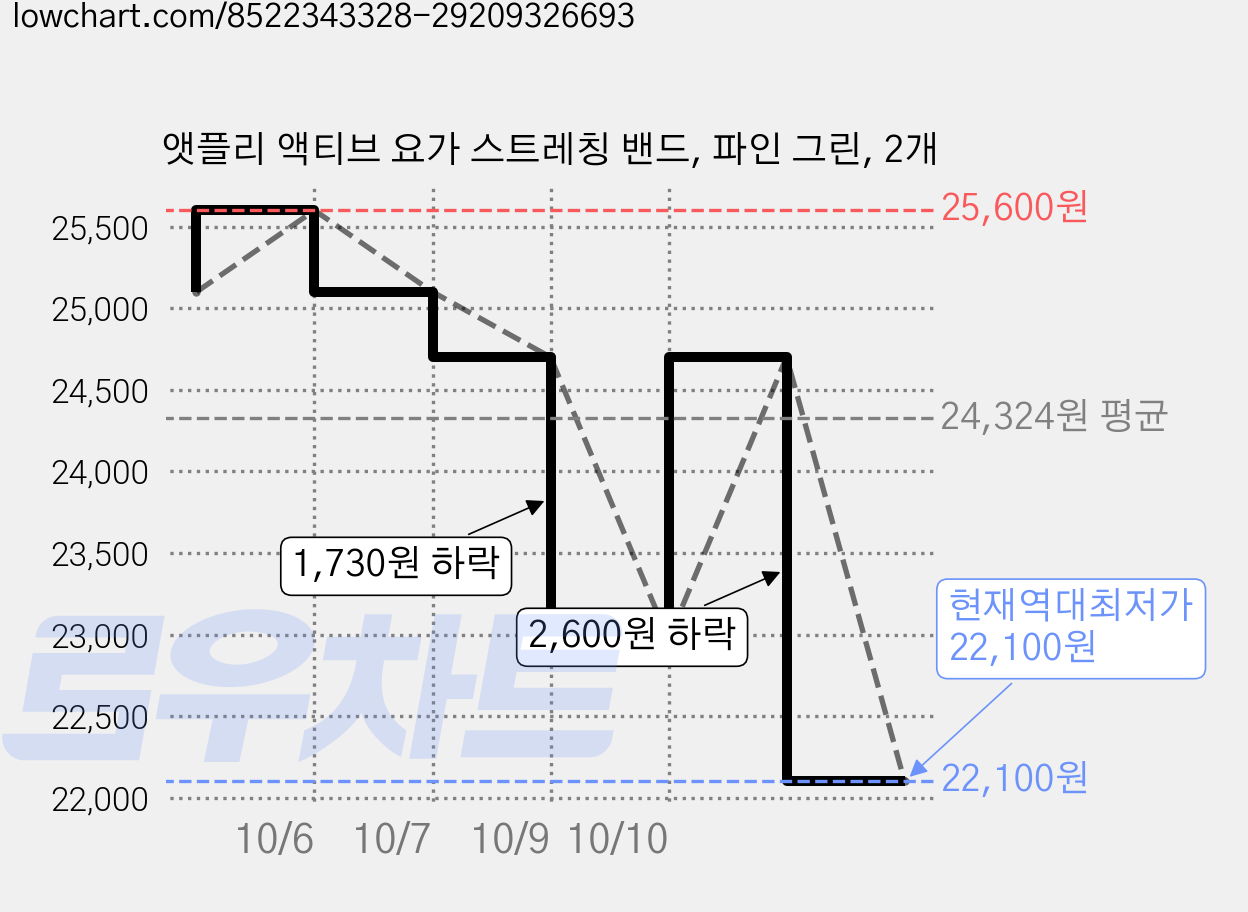 앳플리 액티브 요가 스트레칭 밴드, 파인 그린, 2개 가격 변동 차트, 현재가 22,100원, 역대최저가
