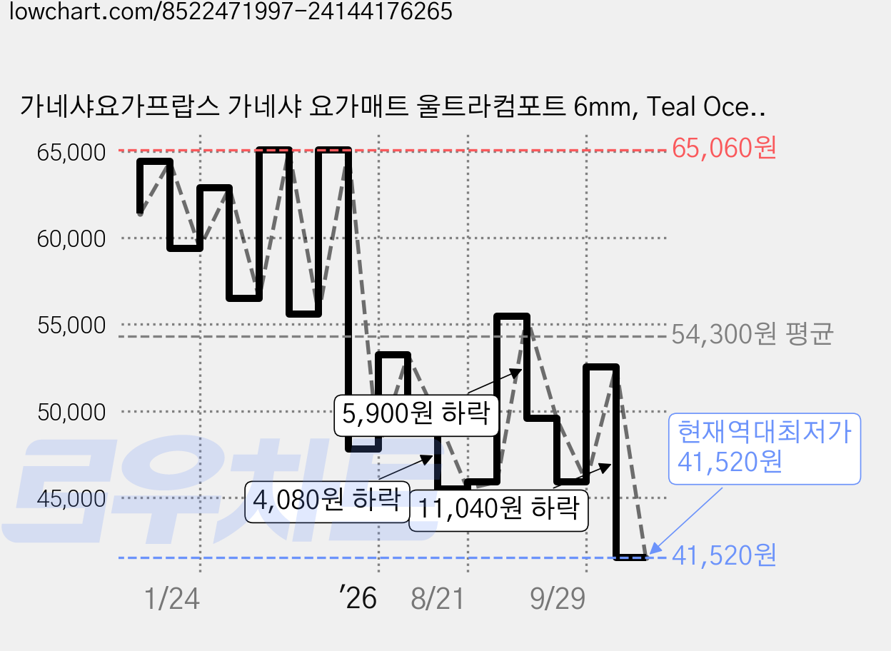 가네샤요가프랍스 가네샤 요가매트 울트라컴포트 6mm, Teal Ocean, 1개 가격 변동 차트, 현재가 41,520원, 역대최저가