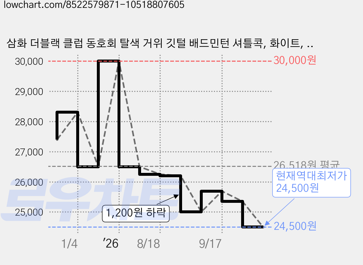 삼화 더블랙 클럽 동호회 탈색 거위 깃털 배드민턴 셔틀콕, 화이트, 12개입, 1개 가격 변동 차트, 현재가 24,500원, 역대최저가
