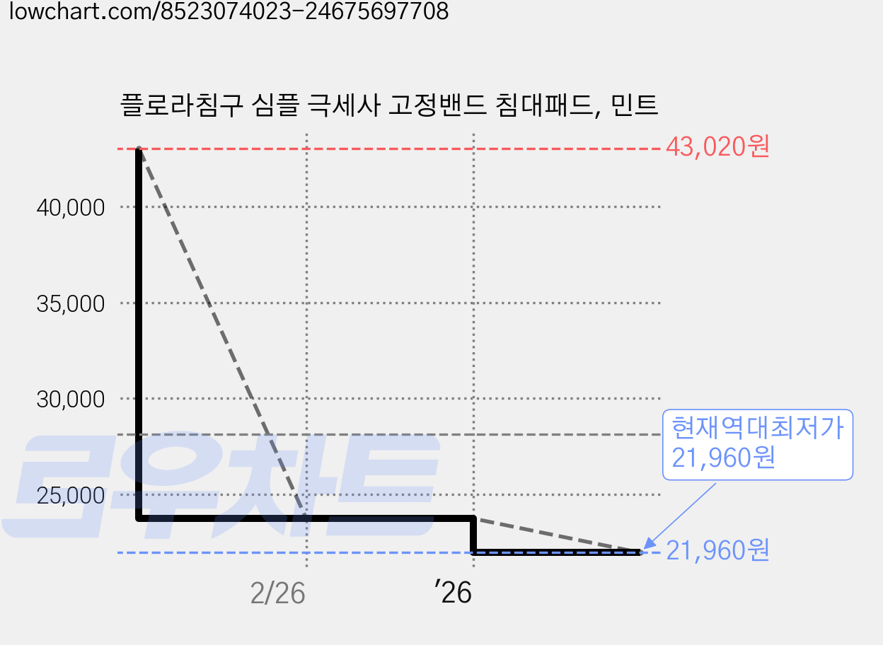 플로라침구 심플 극세사 고정밴드 침대패드, 민트 가격 변동 차트, 현재가 21,960원, 역대최저가