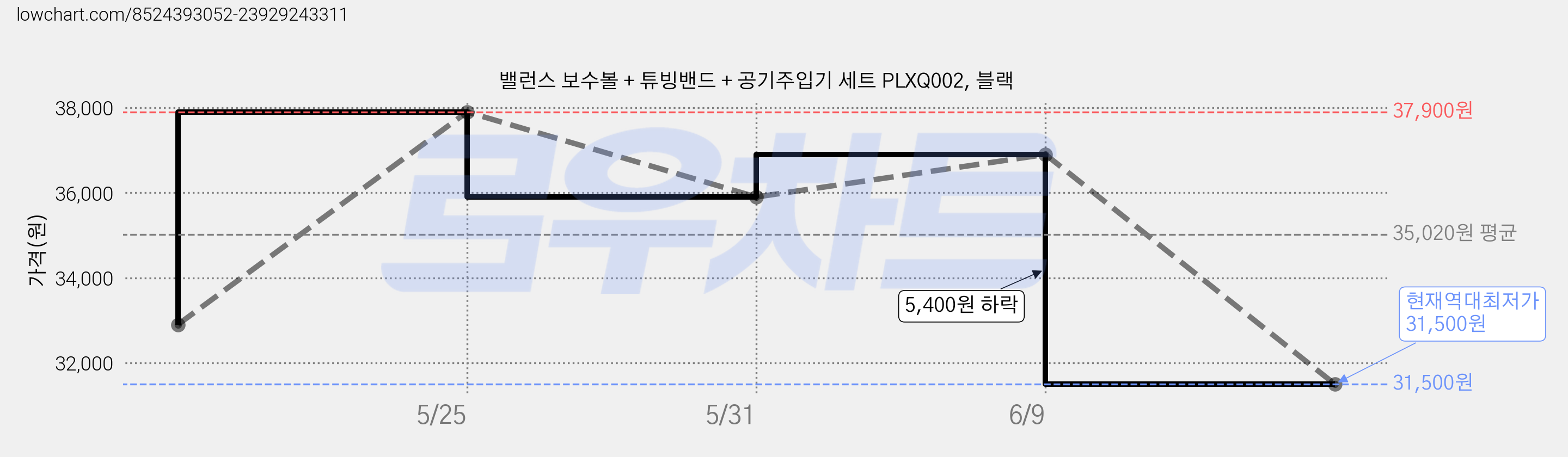 밸런스 보수볼 + 튜빙밴드 + 공기주입기 세트 PLXQ002, 블랙 가격 변동 차트, 현재가 31,500원, 역대최저가