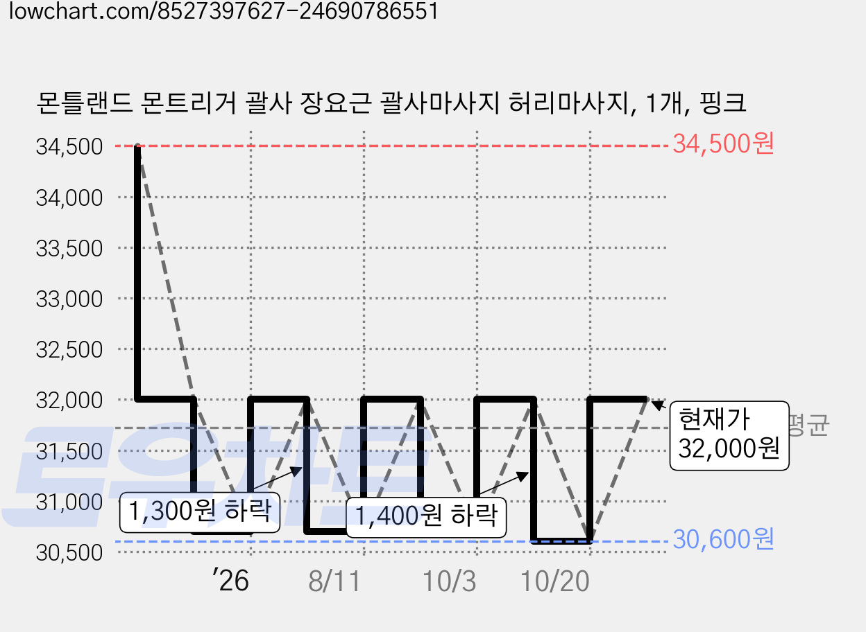 몬틀랜드 몬트리거 괄사 장요근 괄사마사지 허리마사지, 1개, 핑크 가격 변동 차트, 현재가 32,000원, 관측 최저가 30,600원