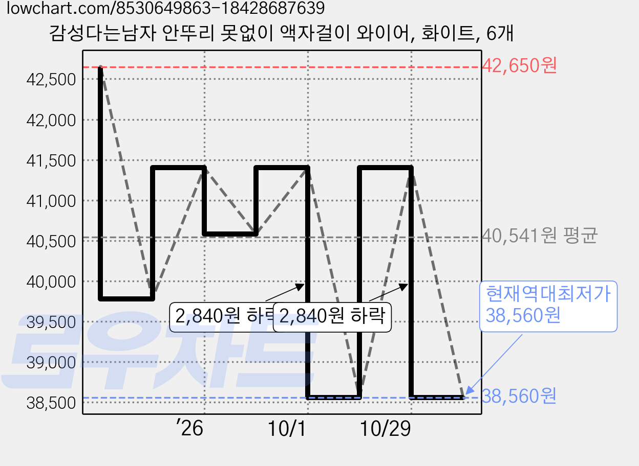감성다는남자 안뚜리 못없이 액자걸이 와이어, 화이트, 6개 가격 변동 차트, 현재가 38,560원, 역대최저가