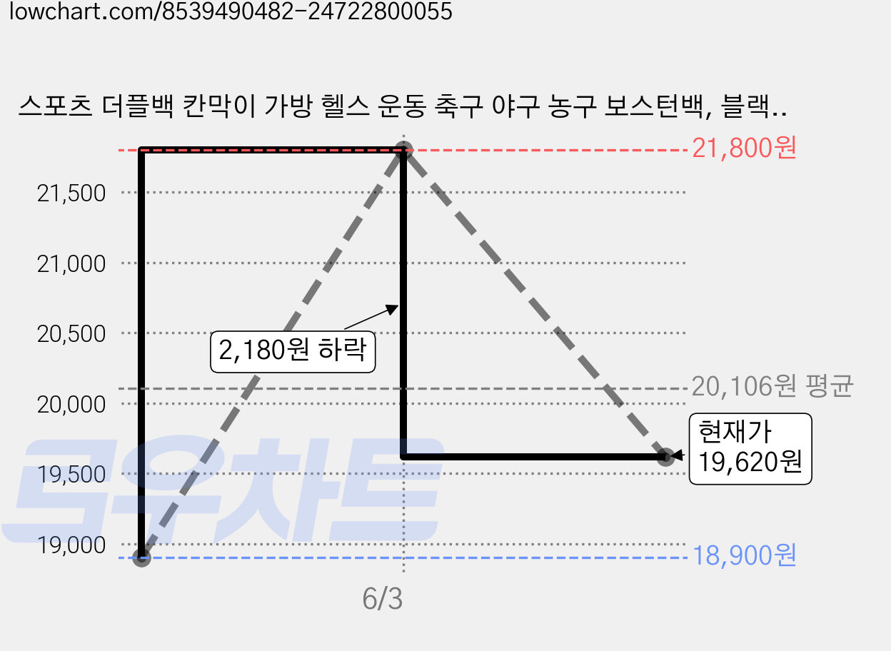 스포츠 더플백 칸막이 가방 헬스 운동 축구 야구 농구 보스턴백, 블랙, 1개 가격 변동 차트, 현재가 19,620원, 관측 최저가 18,900원