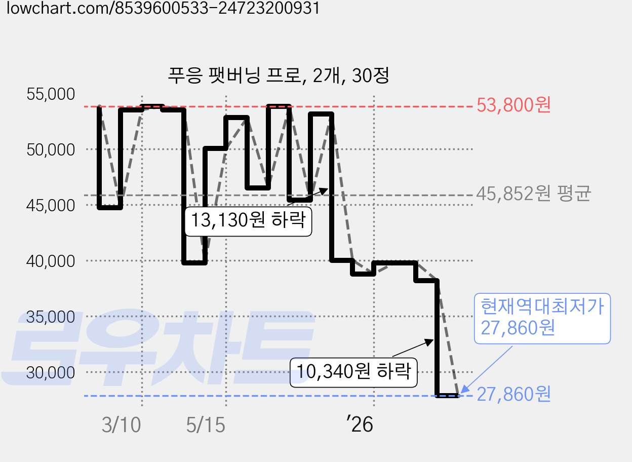 푸응 팻버닝 프로, 2개, 30정 가격 변동 차트, 현재가 27,860원, 역대최저가