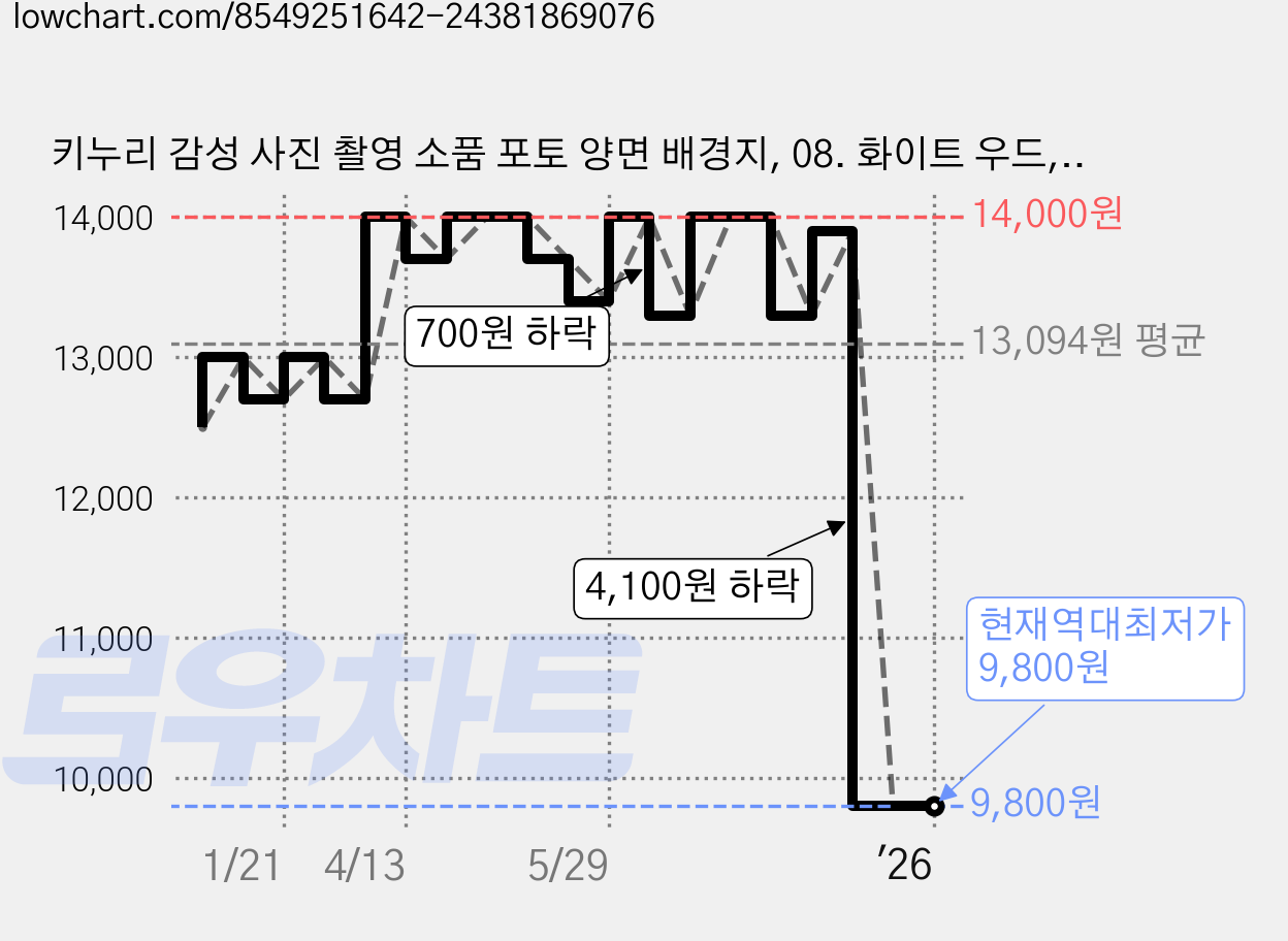 키누리 감성 사진 촬영 소품 포토 양면 배경지, 08. 화이트 우드, 1개 가격 변동 차트, 현재가 9,800원, 역대최저가