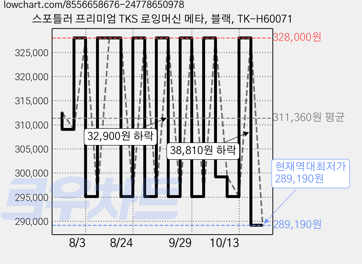 스포틀러 프리미엄 TKS 로잉머신 메타, 블랙, TK-H60071 가격 변동 차트, 현재가 289,190원, 역대최저가
