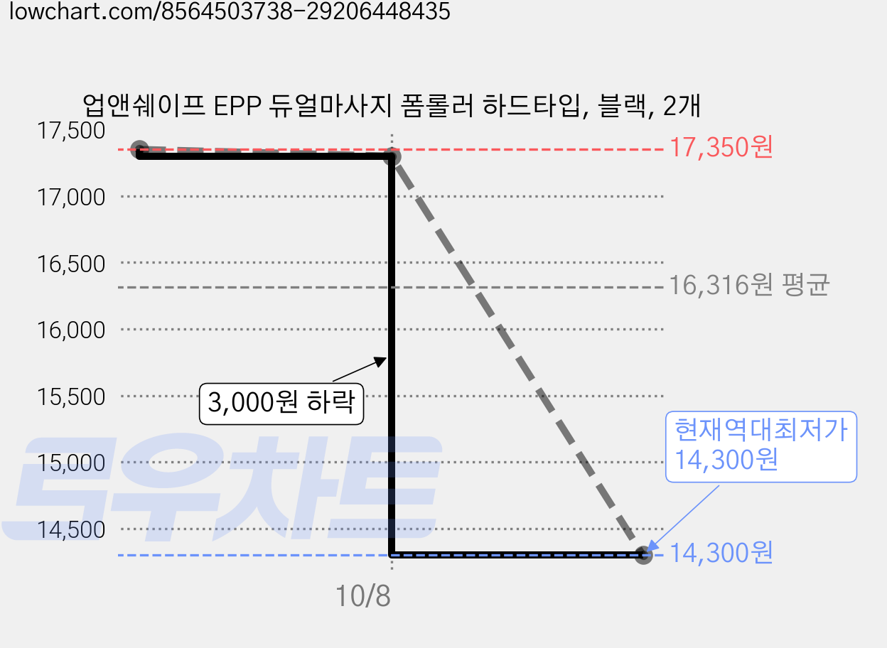 업앤쉐이프 EPP 듀얼마사지 폼롤러 하드타입, 블랙, 2개 가격 변동 차트, 현재가 14,300원, 역대최저가