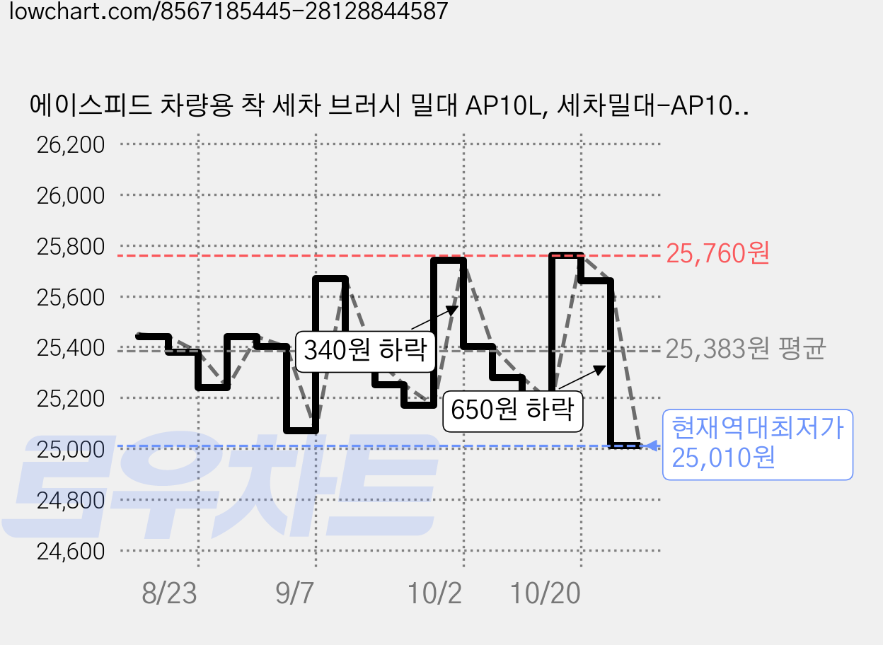 에이스피드 차량용 착 세차 브러시 밀대 AP10L, 세차밀대-AP10-L, 1개 가격 변동 차트, 현재가 25,010원, 역대최저가