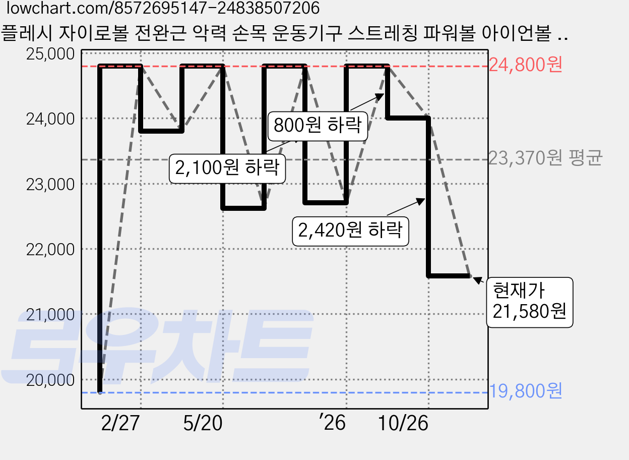플레시 자이로볼 전완근 악력 손목 운동기구 스트레칭 파워볼 아이언볼 상완요골근 클립, 1개, 메탈 가격 변동 차트, 현재가 21,580원, 관측 최저가 19,800원