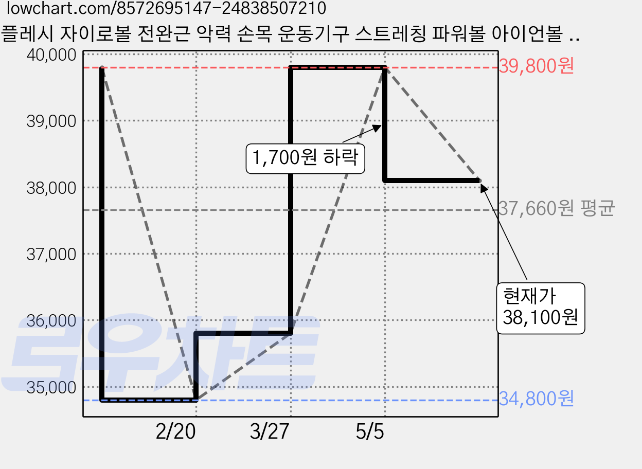 플레시 자이로볼 전완근 악력 손목 운동기구 스트레칭 파워볼 아이언볼 상완요골근 클립, 1개, 호크아이 가격 변동 차트, 현재가 38,100원, 관측 최저가 34,800원