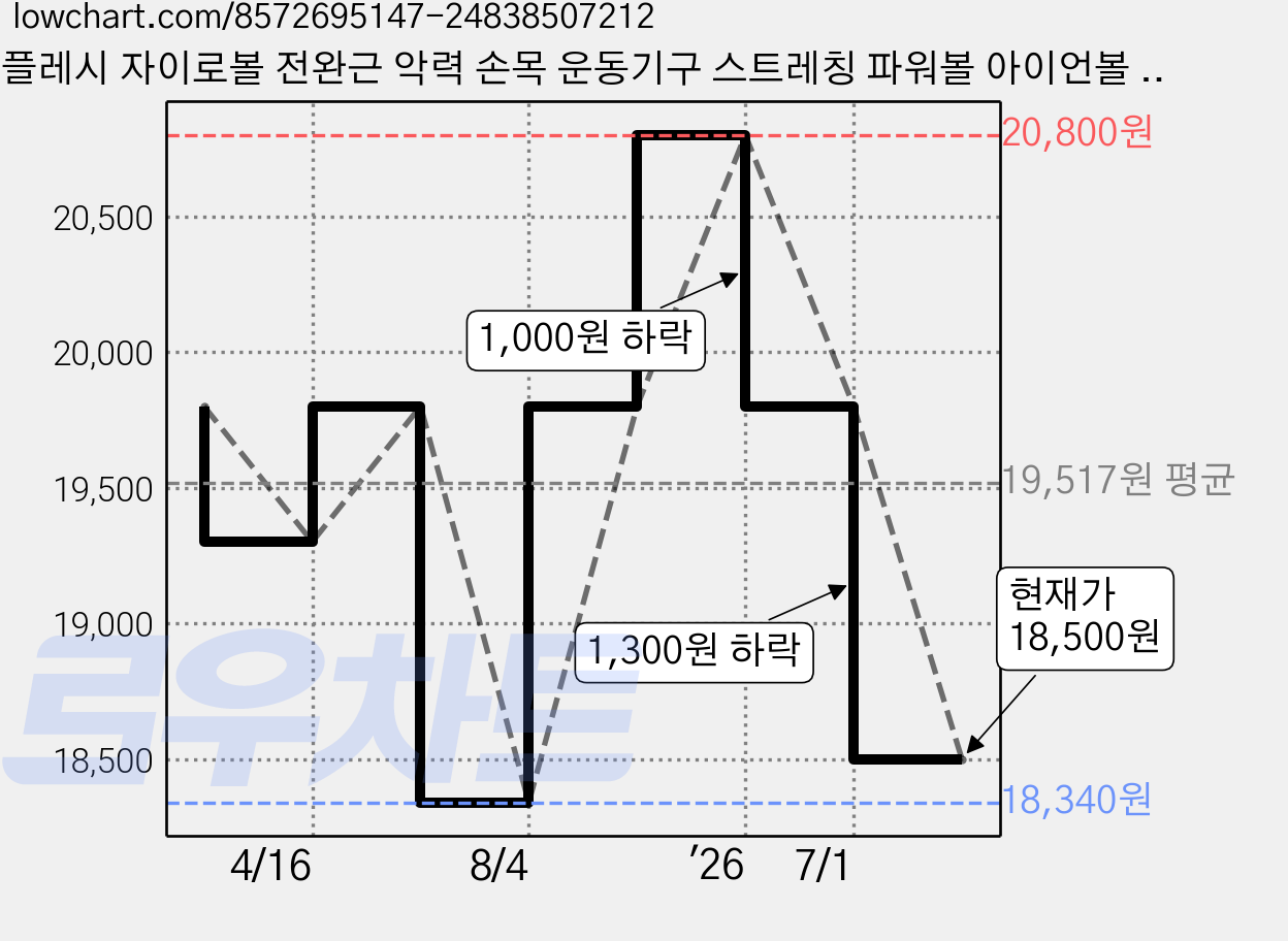 플레시 자이로볼 전완근 악력 손목 운동기구 스트레칭 파워볼 아이언볼 상완요골근 클립, 1개, 메딕 가격 변동 차트, 현재가 18,500원, 관측 최저가 18,340원