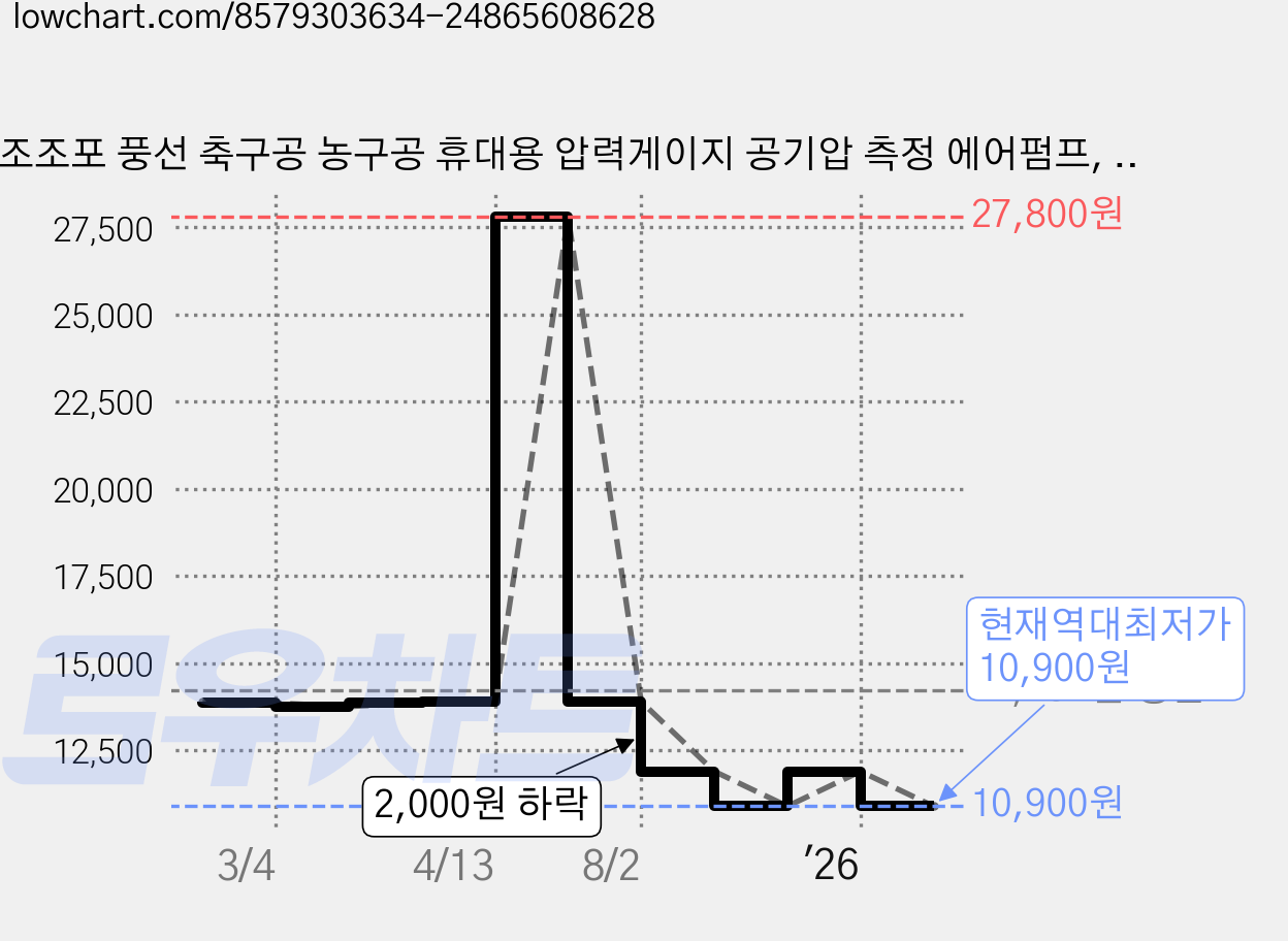 조조포 풍선 축구공 농구공 휴대용 압력게이지 공기압 측정 에어펌프, 블랙, 1개 가격 변동 차트, 현재가 10,900원, 역대최저가