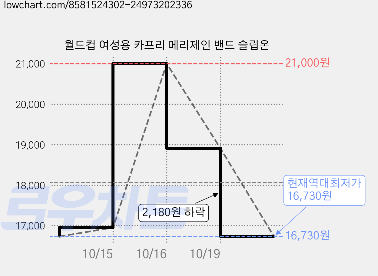 월드컵 여성용 카프리 메리제인 밴드 슬립온 가격 변동 차트, 현재가 16,730원, 역대최저가