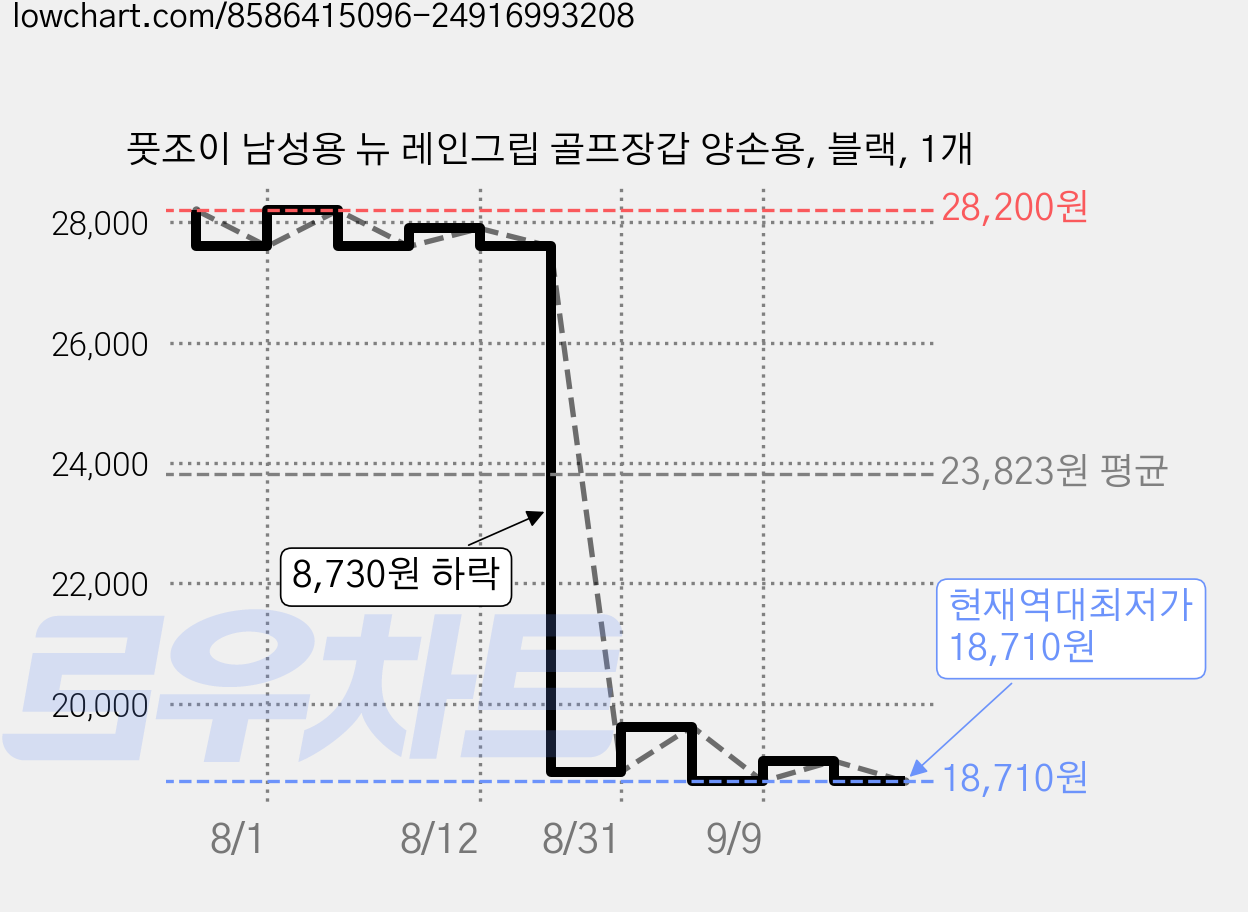 풋조이 남성용 뉴 레인그립 골프장갑 양손용, 블랙, 1개 가격 변동 차트, 현재가 18,710원, 역대최저가