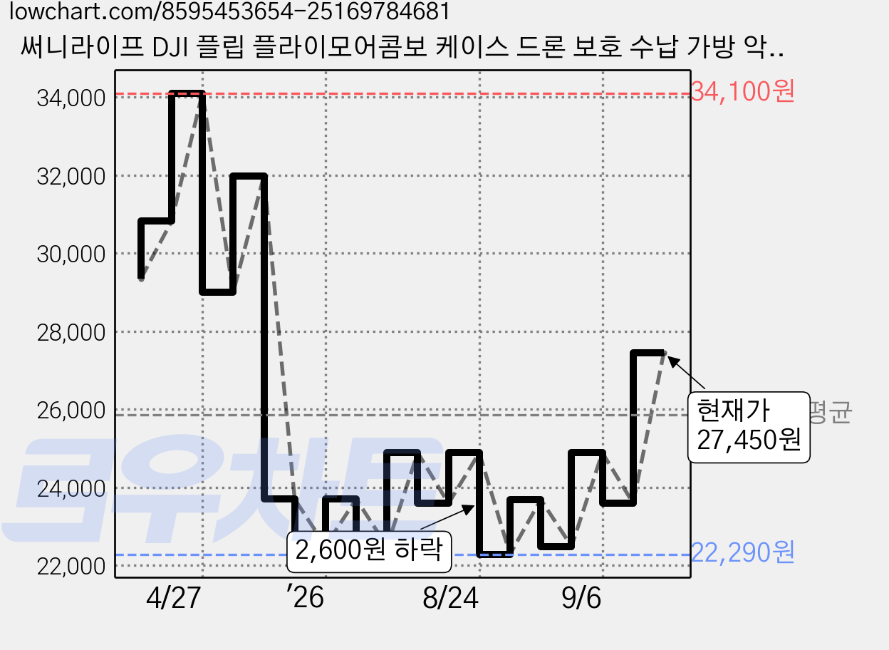 써니라이프 DJI 플립 플라이모어콤보 케이스 드론 보호 수납 가방 악세사리(드론 미포함), 1개, AC-D100 가격 변동 차트, 현재가 27,450원, 관측 최저가 21,390원