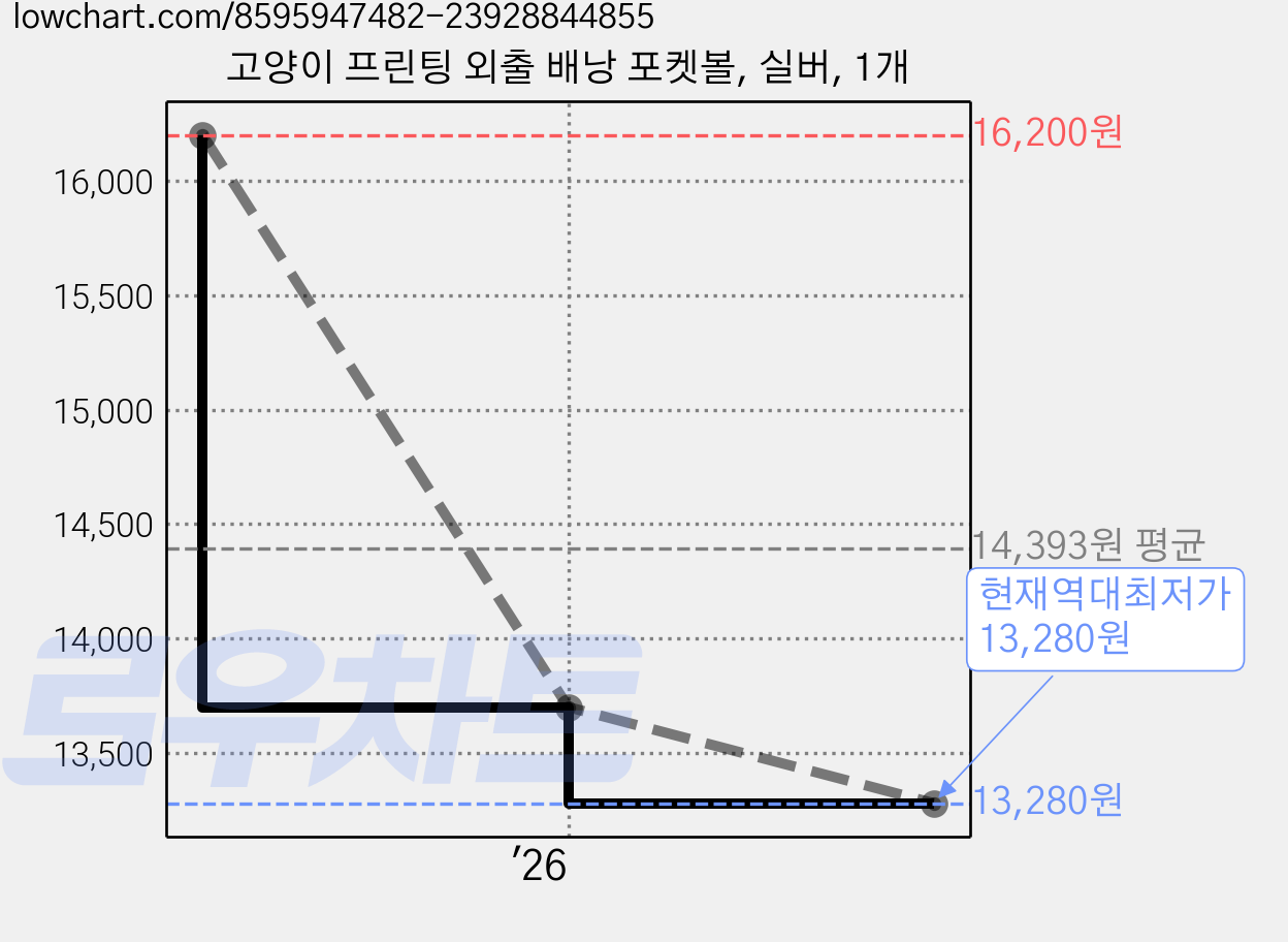 고양이 프린팅 외출 배낭 포켓볼, 실버, 1개 가격 변동 차트, 현재가 13,280원, 역대최저가