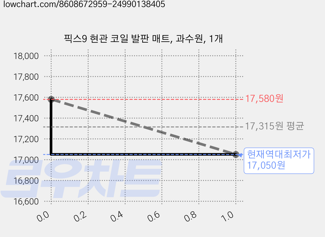픽스9 현관 코일 발판 매트, 과수원, 1개 가격 변동 차트, 현재가 17,050원, 역대최저가