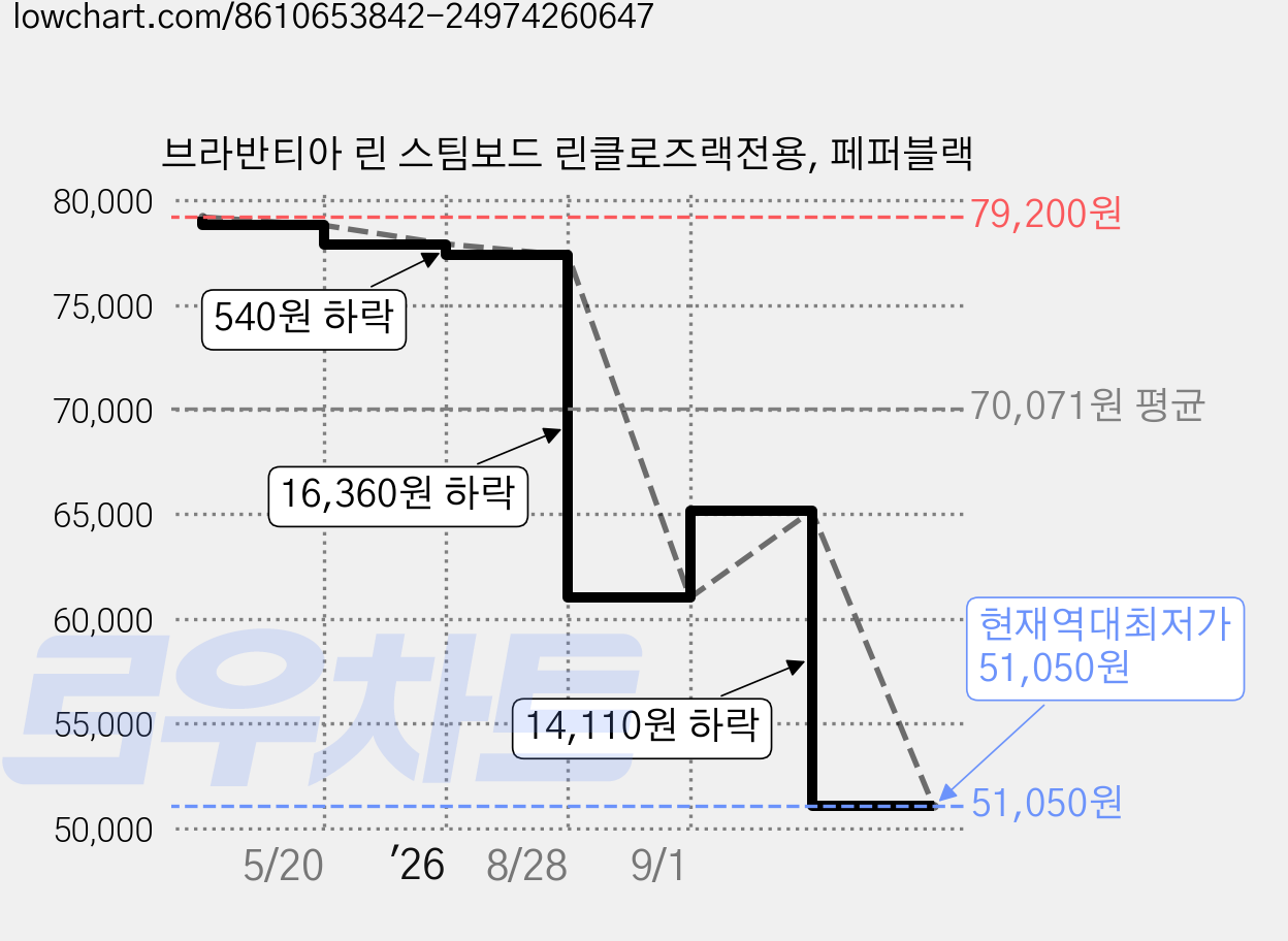 브라반티아 린 스팀보드 린클로즈랙전용, 페퍼블랙 가격 변동 차트, 현재가 51,050원, 역대최저가