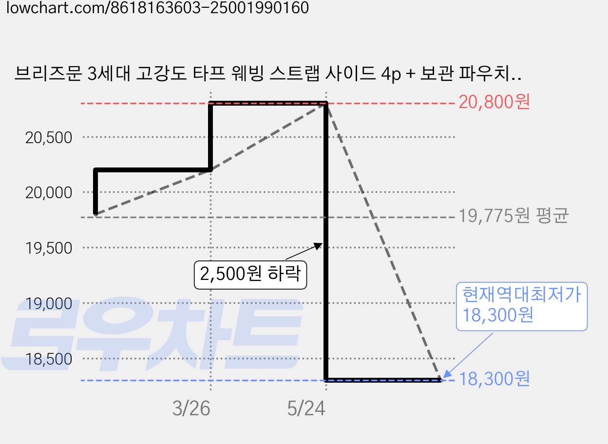 브리즈문 3세대 고강도 타프 웨빙 스트랩 사이드 4p + 보관 파우치 세트, 탄 베이지(스트랩) 가격 변동 차트, 현재가 18,300원, 역대최저가